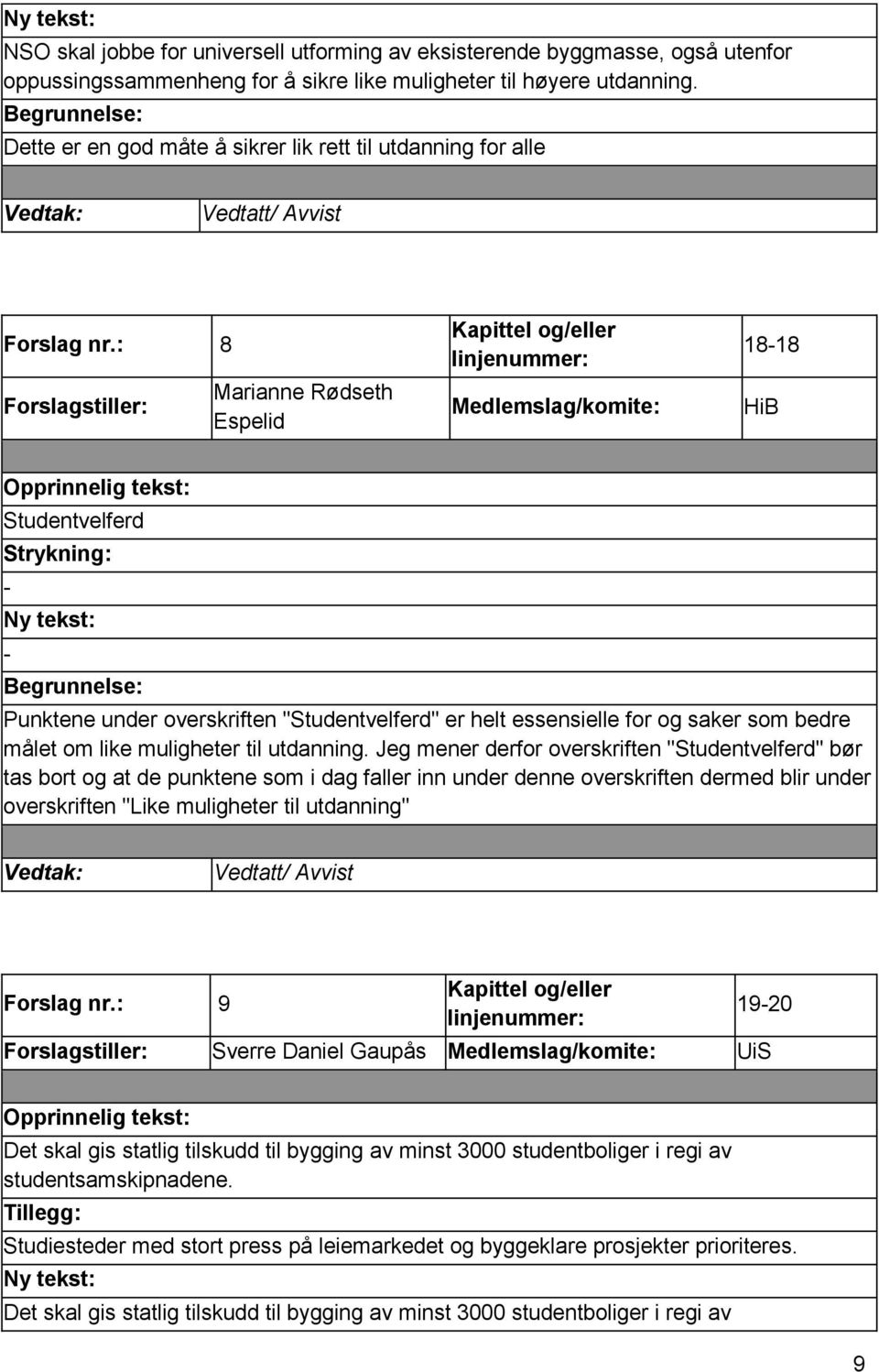 : 8 Marianne Rødseth Espelid 1818 HiB Studentvelferd Strykning: Punktene under overskriften "Studentvelferd" er helt essensielle for og saker som bedre målet om like muligheter til utdanning.