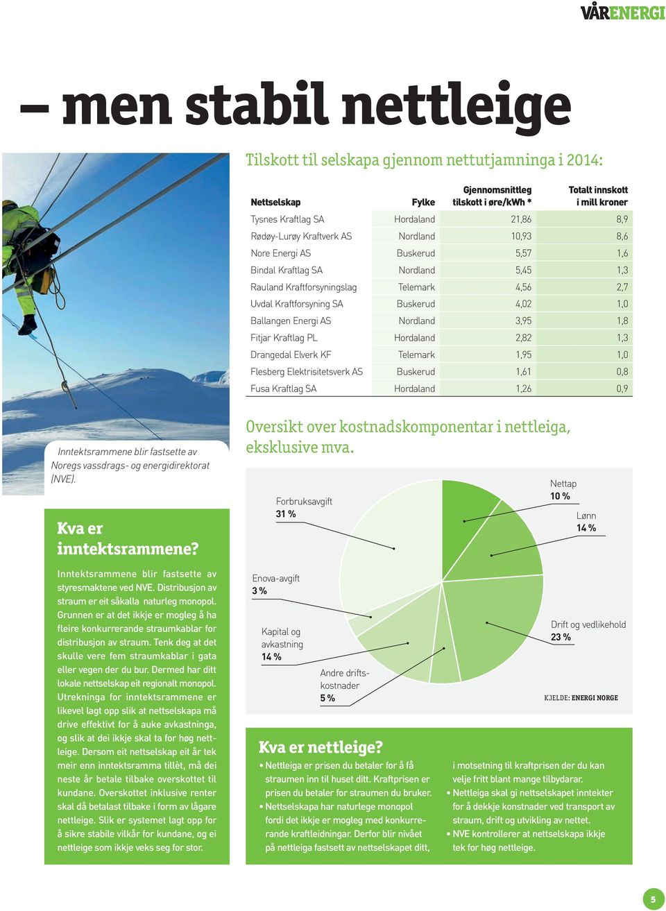 1,0 Ballangen Energi AS Nordland 3,95 1,8 Fitjar Kraftlag PL Hordaland 2,82 1,3 Drangedal Elverk KF Telemark 1,95 1,0 Flesberg Elektrisitetsverk AS Buskerud 1,61 0,8 Fusa Kraftlag SA Hordaland 1,26