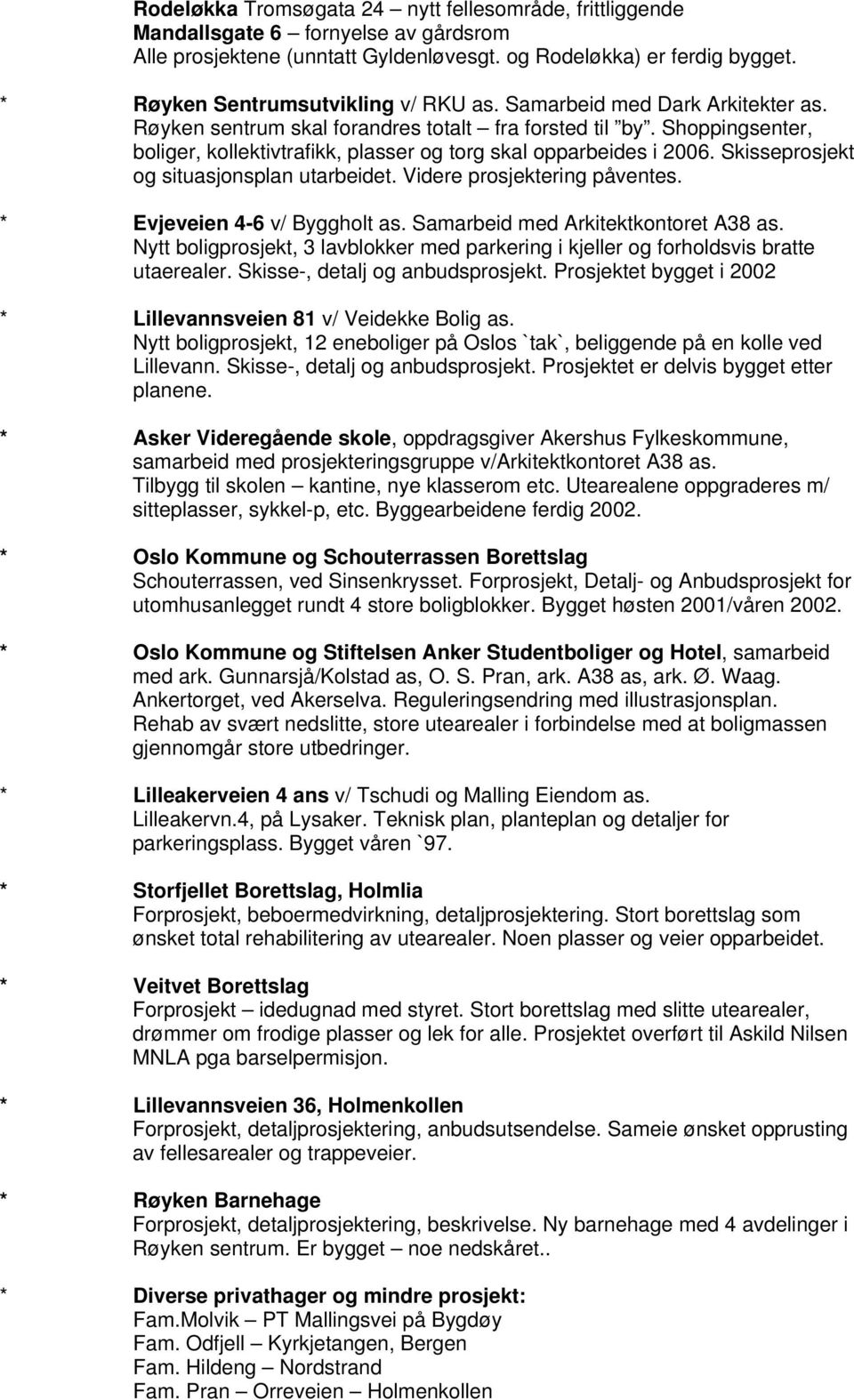 Shoppingsenter, boliger, kollektivtrafikk, plasser og torg skal opparbeides i 2006. Skisseprosjekt og situasjonsplan utarbeidet. Videre prosjektering påventes. * Evjeveien 4-6 v/ Byggholt as.