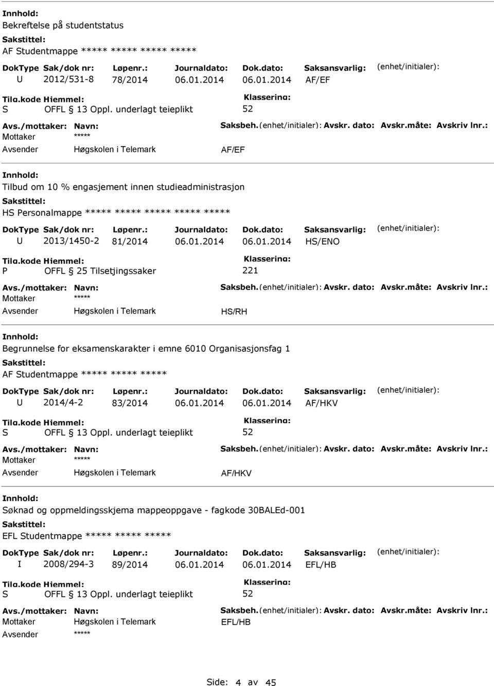 Avskr. dato: Avskr.måte: Avskriv lnr.: H/RH nnhold: Begrunnelse for eksamenskarakter i emne 6010 Organisasjonsfag 1 AF tudentmappe ***** ***** ***** 2014/4-2 83/2014 Avs./mottaker: Navn: aksbeh.