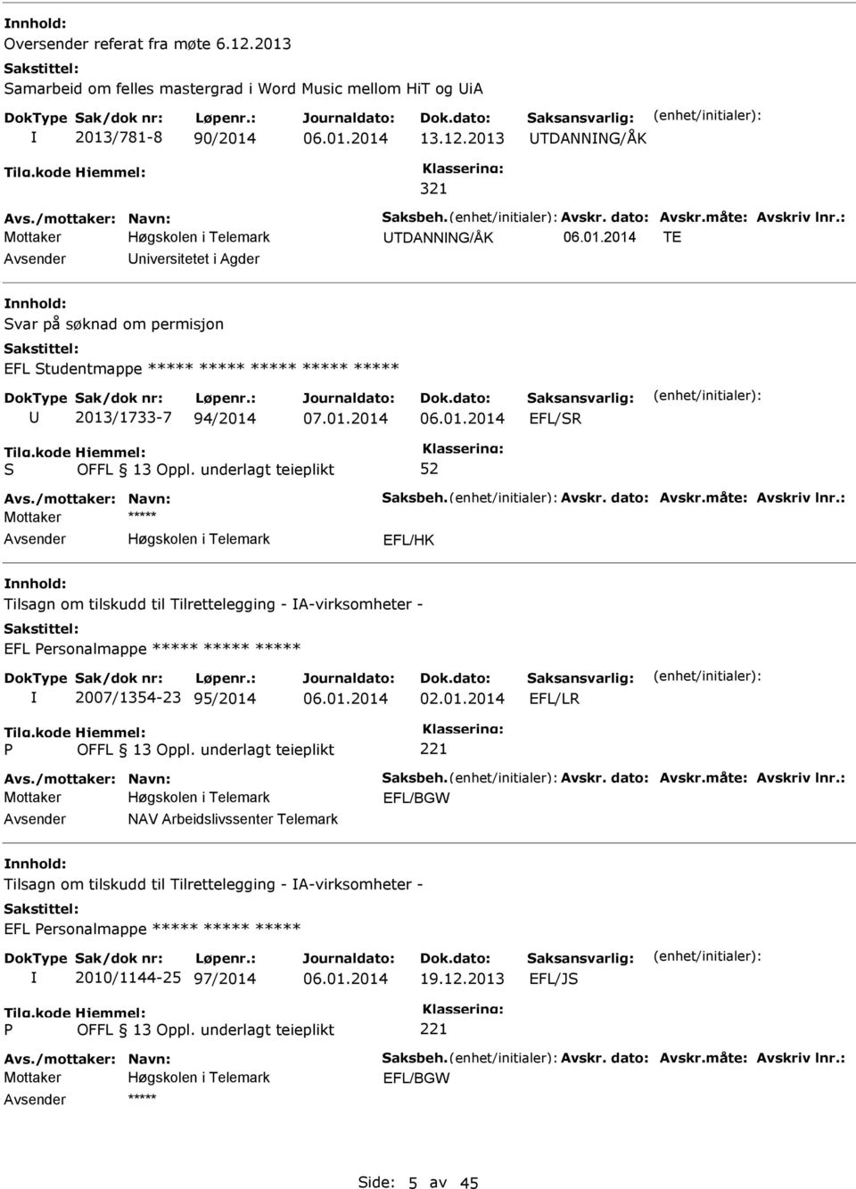 måte: Avskriv lnr.: EFL/HK nnhold: Tilsagn om tilskudd til Tilrettelegging - A-virksomheter - EFL ersonalmappe ***** ***** ***** 2007/1354-23 95/2014 02.01.2014 EFL/LR Avs./mottaker: Navn: aksbeh.