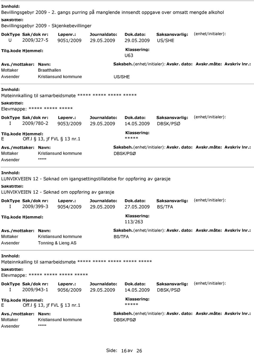 05.2009 BS/TF 113/263 vs./mottaker: Navn: Saksbeh. vskr. dato: vskr.måte: vskriv lnr.: BS/TF Tonning & Lieng S Møteinnkalling til samarbeidsmøte levmappe: 2009/943-1 9056/2009 14.05.2009 vs.