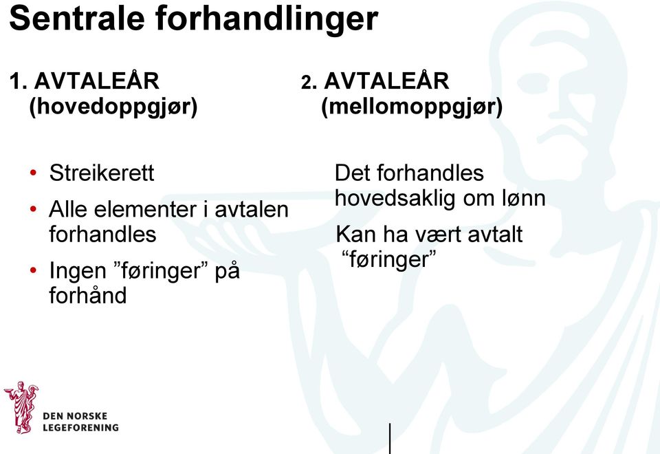 avtalen forhandles Ingen føringer på forhånd Det