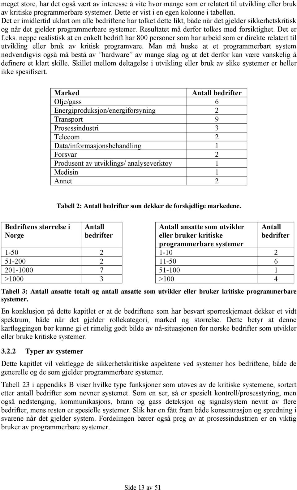 Det er f.eks. neppe realistisk at en enkelt bedrift har 800 personer som har arbeid som er direkte relatert til utvikling eller bruk av kritisk programvare.