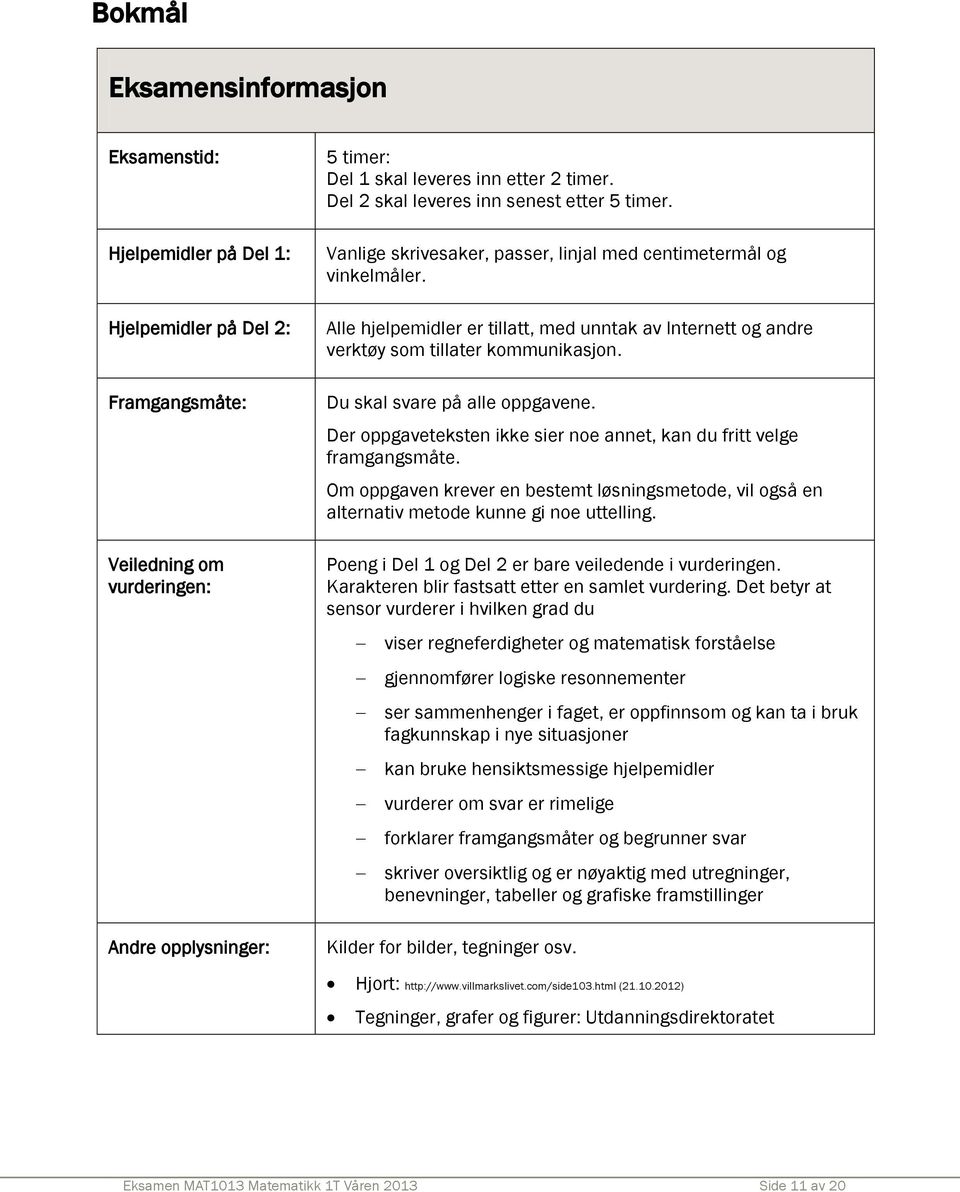 Alle hjelpemidler er tillatt, med unntak av Internett og andre verktøy som tillater kommunikasjon. Du skal svare på alle oppgavene.