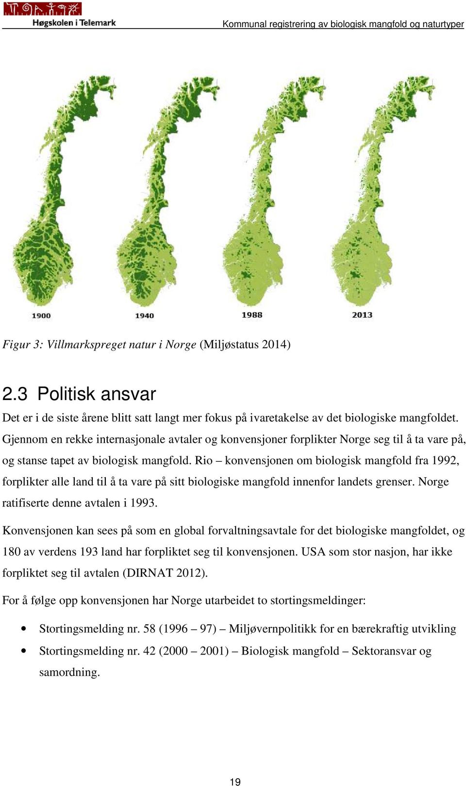 Rio konvensjonen om biologisk mangfold fra 1992, forplikter alle land til å ta vare på sitt biologiske mangfold innenfor landets grenser. Norge ratifiserte denne avtalen i 1993.