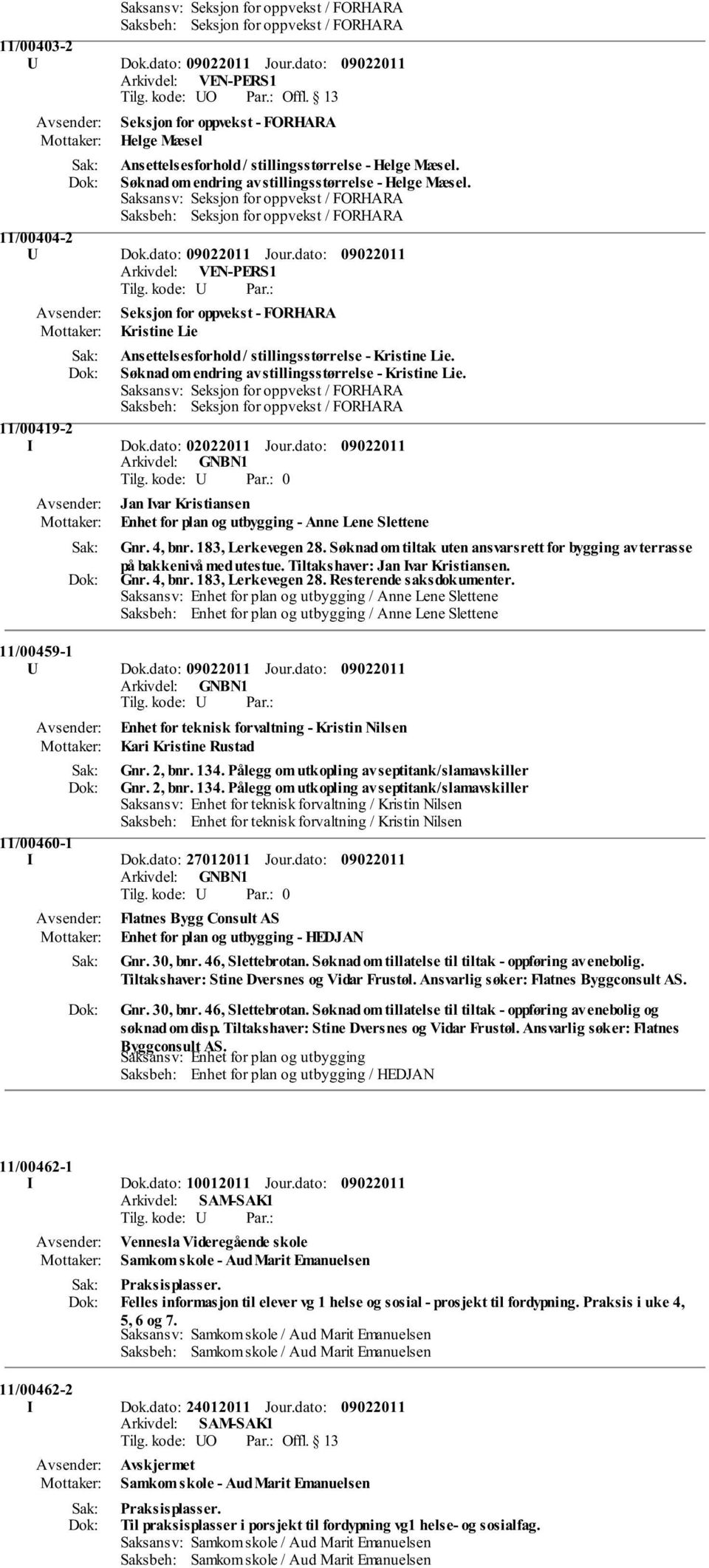 Saksansv: Seksjon for oppvekst / FORHARA Saksbeh: Seksjon for oppvekst / FORHARA 11/00404-2 U Dok.dato: Jour.