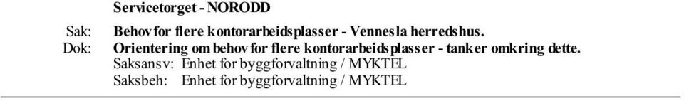 Orientering om behov for flere kontorarbeidsplasser - tanker