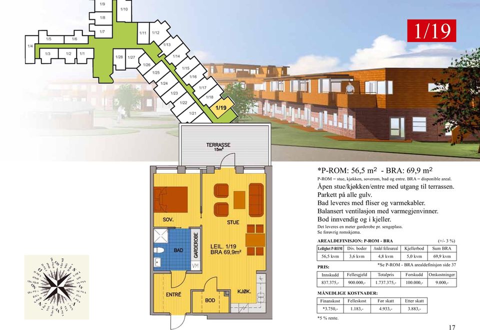 AREALDEFINISJON: P-ROM - BRA (+/- 3 %) Leilighet P-ROM Div.