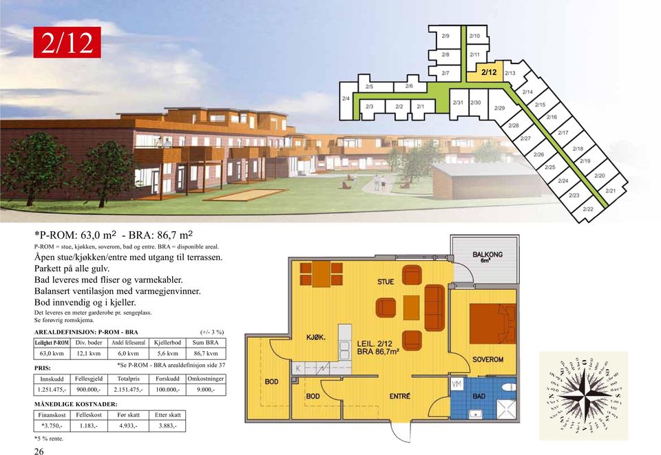 AREALDEFINISJON: P-ROM - BRA (+/- 3 %) Leilighet P-ROM Div.