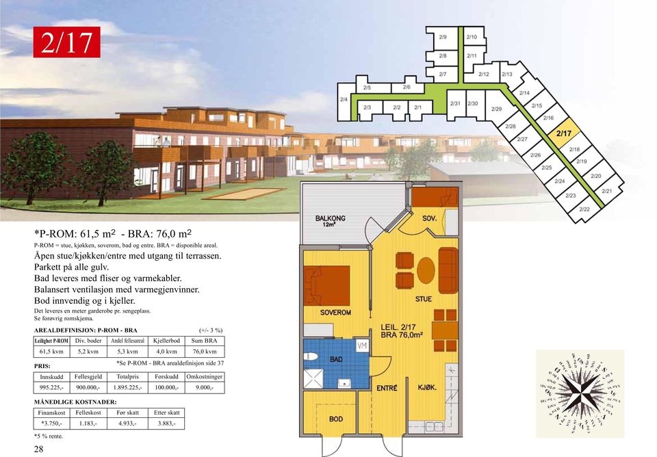 AREALDEFINISJON: P-ROM - BRA (+/- 3 %) Leilighet P-ROM Div.