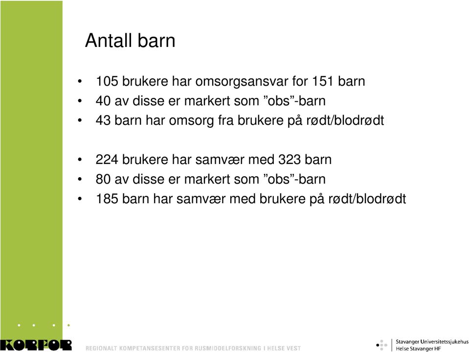 rødt/blodrødt 224 brukere har samvær med 323 barn 8 av disse er