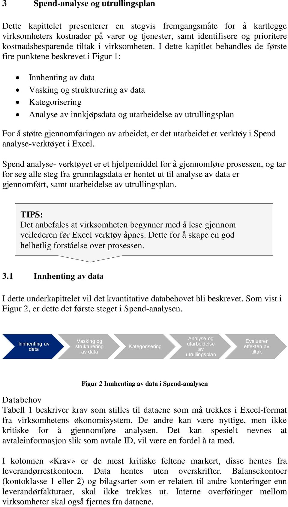 I dette kapitlet behandles de første fire punktene beskrevet i Figur 1: Innhenting av data Vasking og strukturering av data Kategorisering Analyse av innkjøpsdata og utarbeidelse av utrullingsplan