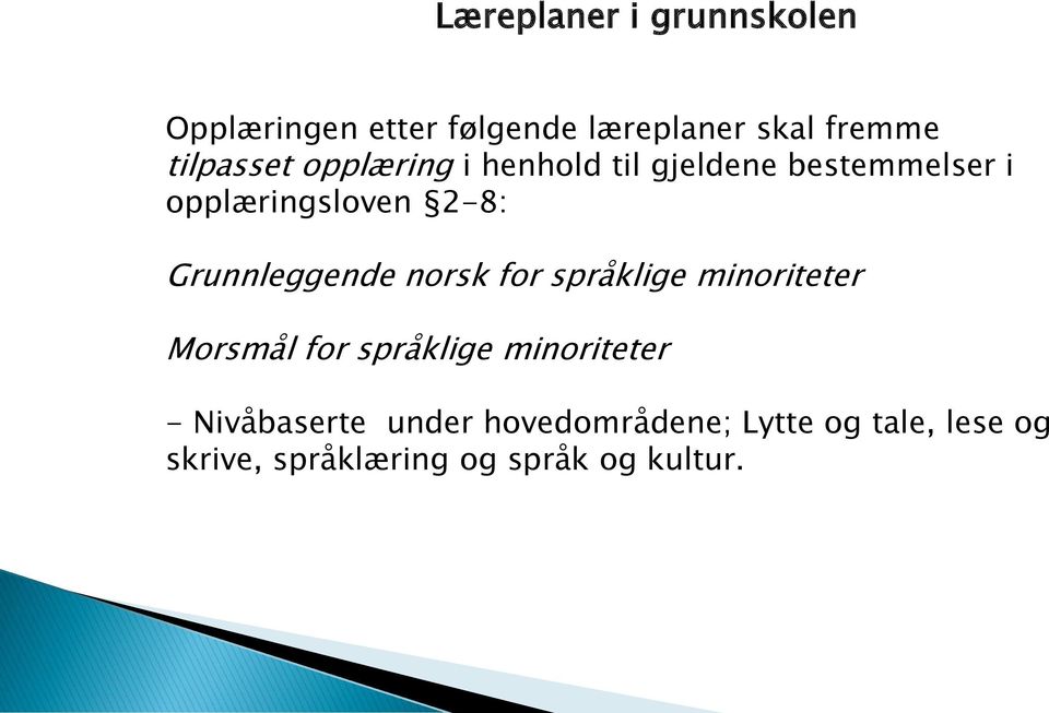 Grunnleggende norsk for språklige minoriteter Morsmål for språklige minoriteter -