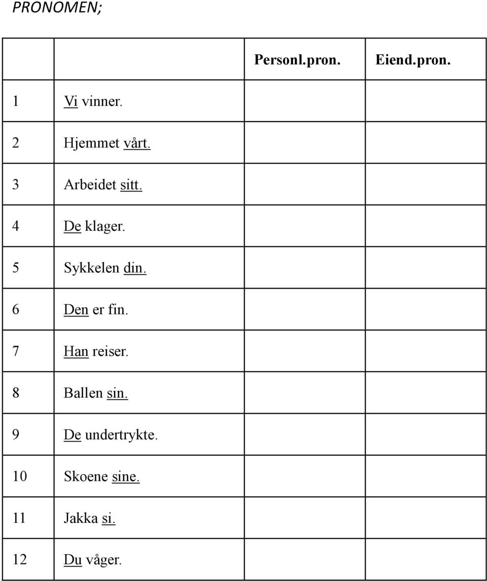 5 Sykkelen din. 6 Den er fin. 7 Han reiser.