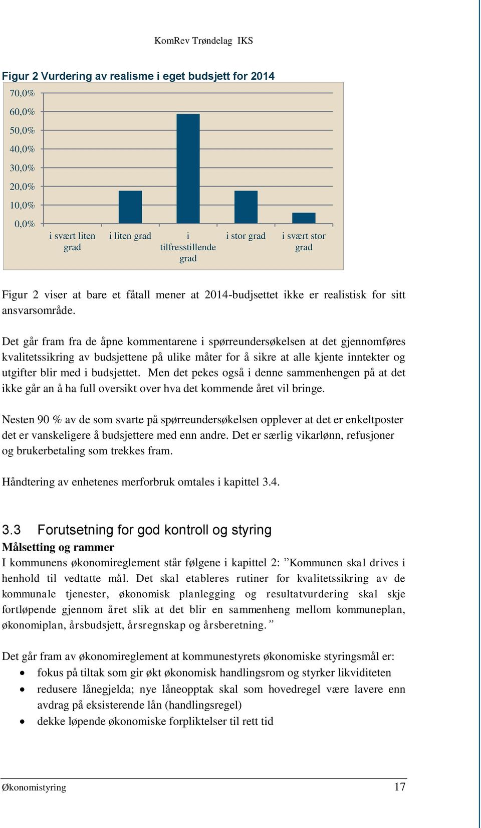 Det går fram fra de åpne kommentarene i spørreundersøkelsen at det gjennomføres kvalitetssikring av budsjettene på ulike måter for å sikre at alle kjente inntekter og utgifter blir med i budsjettet.