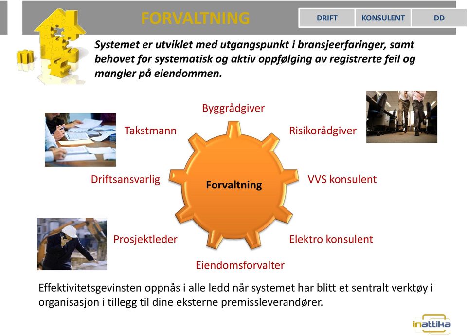 Byggrådgiver Takstmann Risikorådgiver Driftsansvarlig Forvaltning VVS konsulent Prosjektleder Eiendomsforvalter