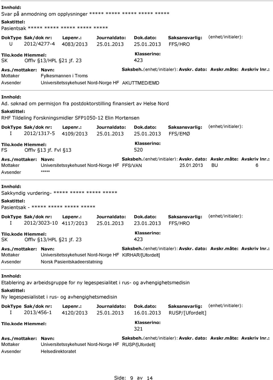 Fvl 13 520 Mottaker niversitetssykehuset Nord-Norge HF FFS/VAN B 6 ***** Sakkyndig vurdering- ***** ***** ***** ***** 2012/3023-10 4117/2013 Mottaker niversitetssykehuset Nord-Norge HF