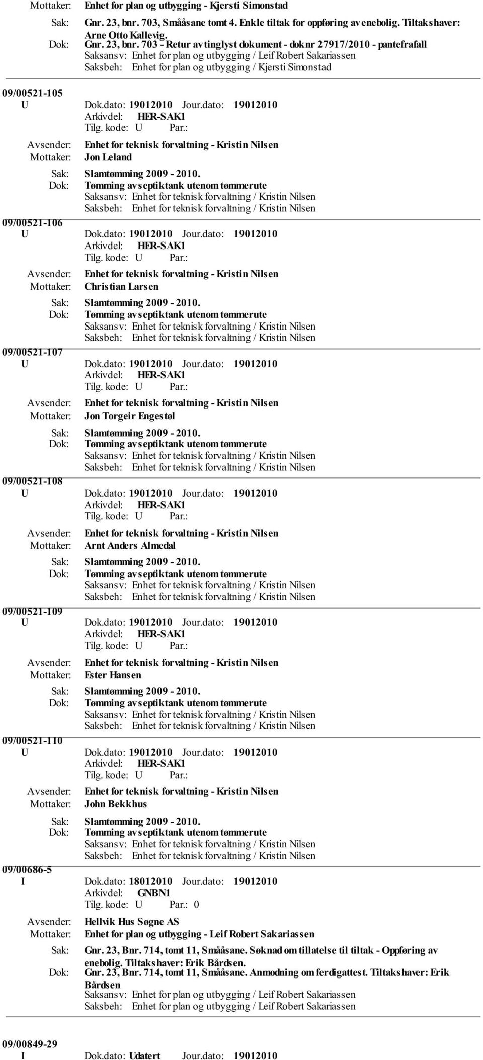 703 - Retur av tinglyst dokument - doknr 27917/2010 - pantefrafall Saksansv: Enhet for plan og utbygging / Leif Robert Sakariassen Saksbeh: Enhet for plan og utbygging / Kjersti Simonstad