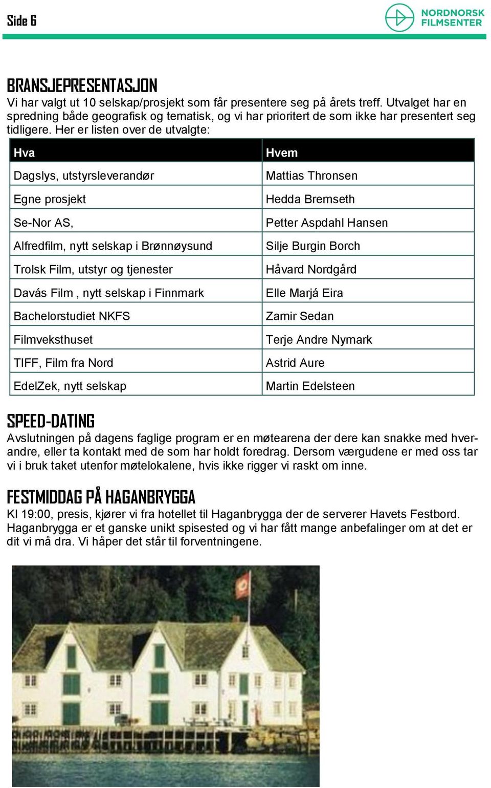 Her er listen over de utvalgte: Hva Dagslys, utstyrsleverandør Egne prosjekt Se-Nor AS, Alfredfilm, nytt selskap i Brønnøysund Trolsk Film, utstyr og tjenester Davás Film, nytt selskap i Finnmark