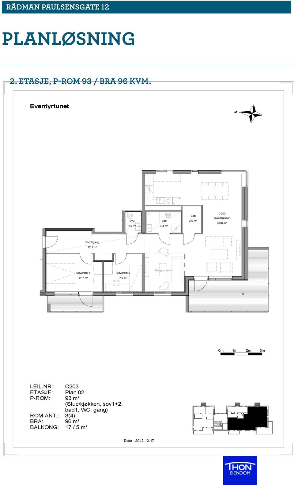 7 m² Soverom 2 7.8 m² Mulig soverom 0m 1m 2m 3m LEIL.NR.