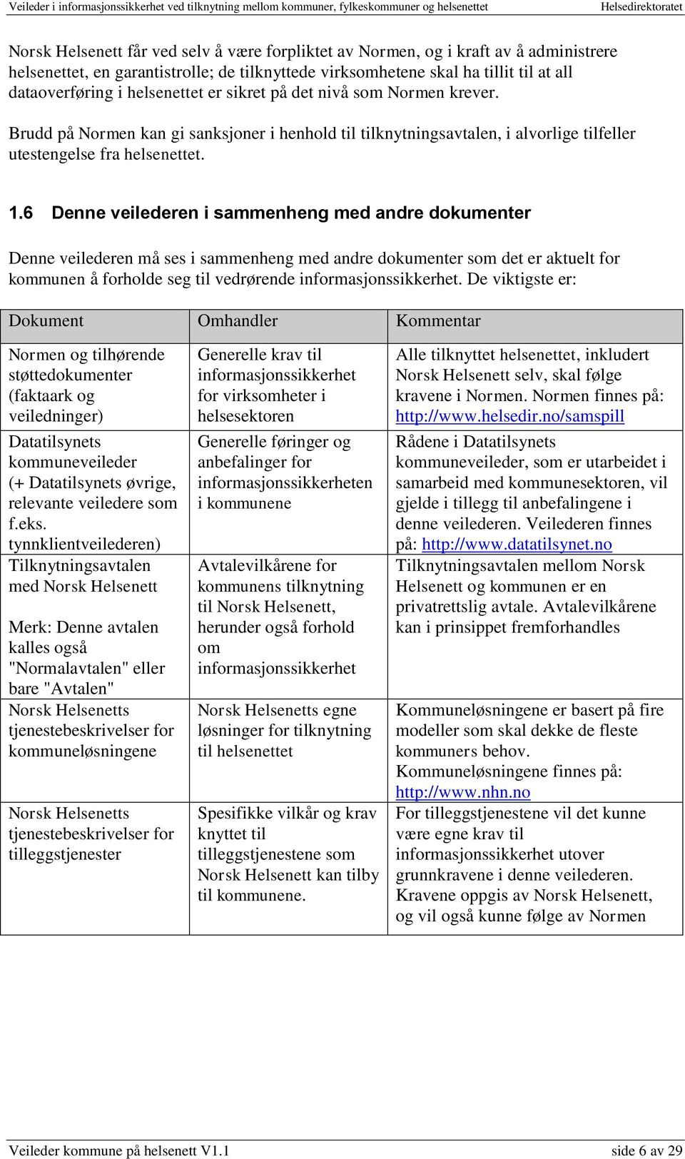 6 Denne veilederen i sammenheng med andre dokumenter Denne veilederen må ses i sammenheng med andre dokumenter som det er aktuelt for kommunen å forholde seg til vedrørende informasjonssikkerhet.