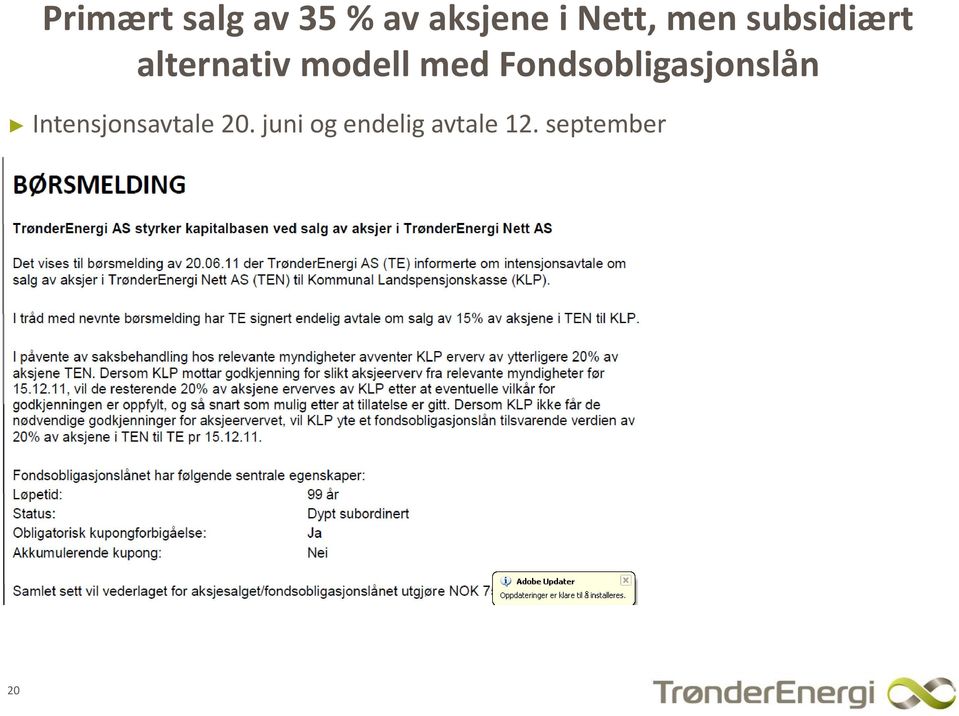 Fondsobligasjonslån Intensjonsavtale 20.