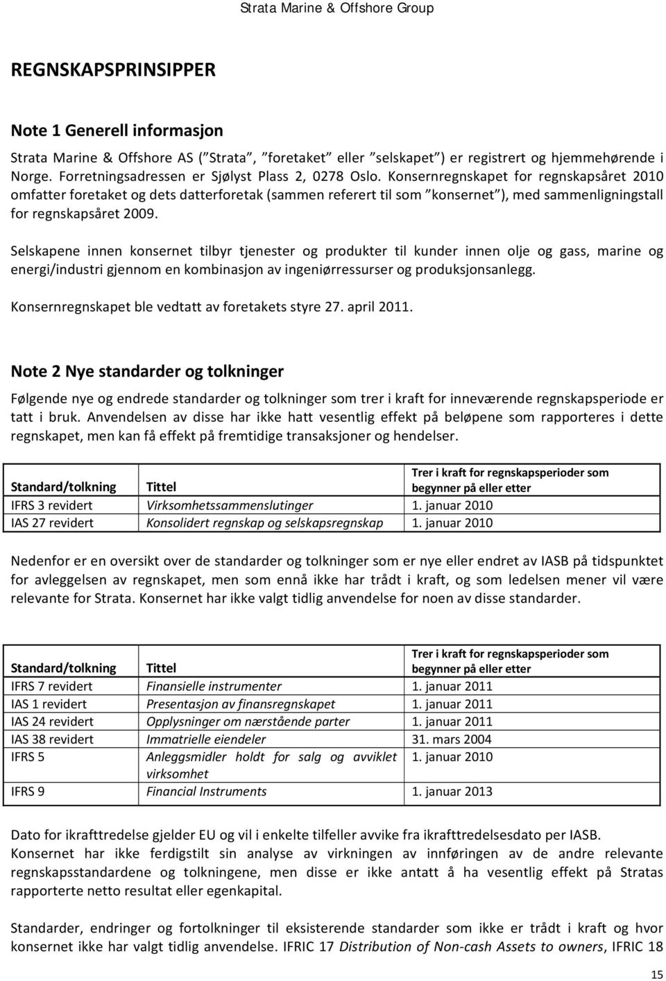 Konsernregnskapet for regnskapsåret 2010 omfatter foretaket og dets datterforetak (sammen referert til som konsernet ), med sammenligningstall for regnskapsåret 2009.