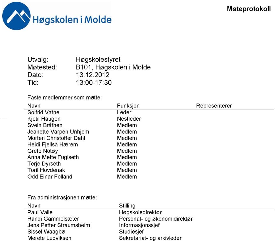 Unhjem Medlem Morten Christoffer Dahl Medlem Heidi Fjellså Hærem Medlem Grete Notøy Medlem Anna Mette Fuglseth Medlem Terje Dyrseth Medlem Toril Hovdenak Medlem