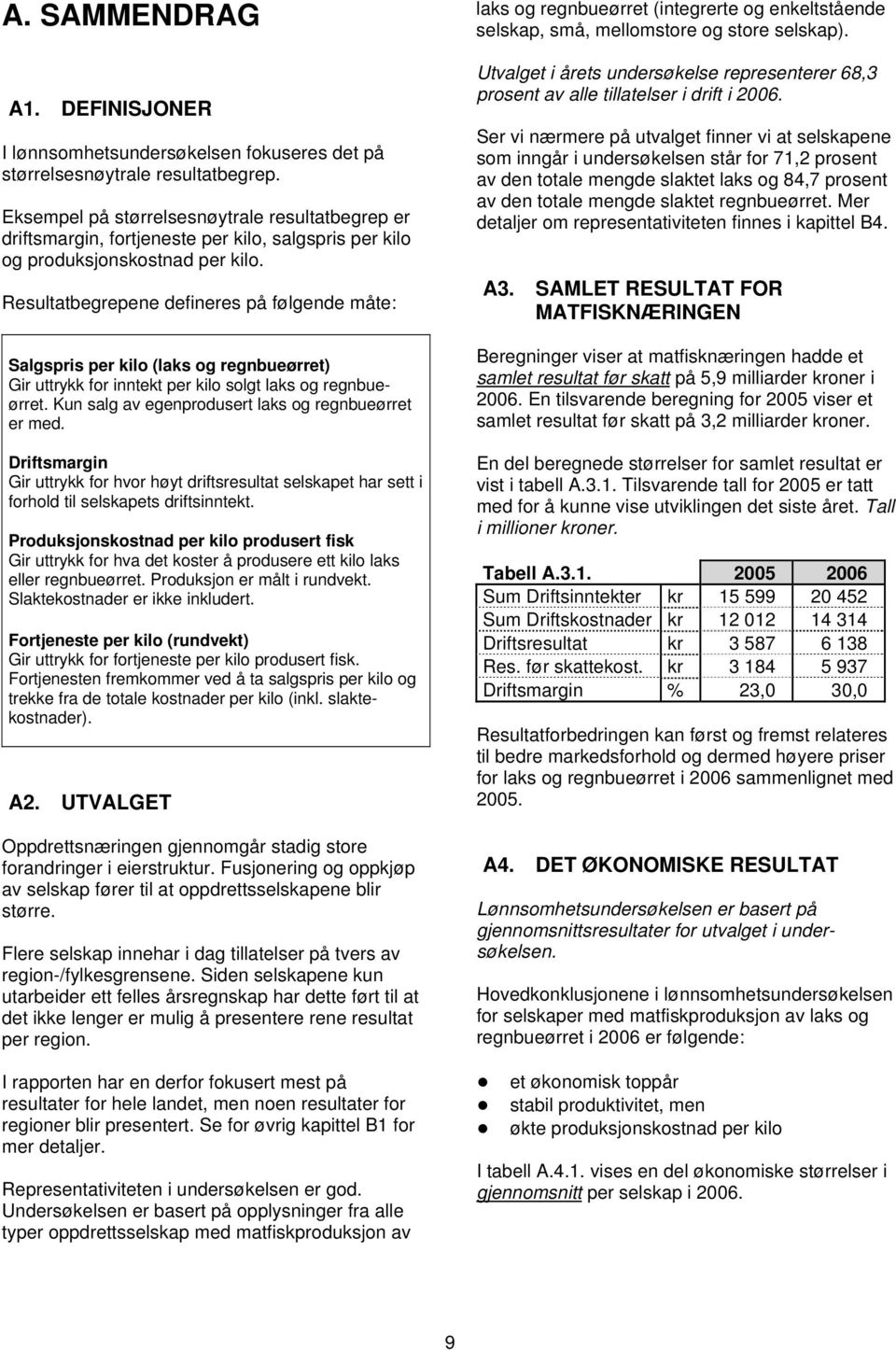 Resultatbegrepene defineres på følgende måte: Salgspris per kilo (laks og regnbueørret) Gir uttrykk for inntekt per kilo solgt laks og regnbueørret.