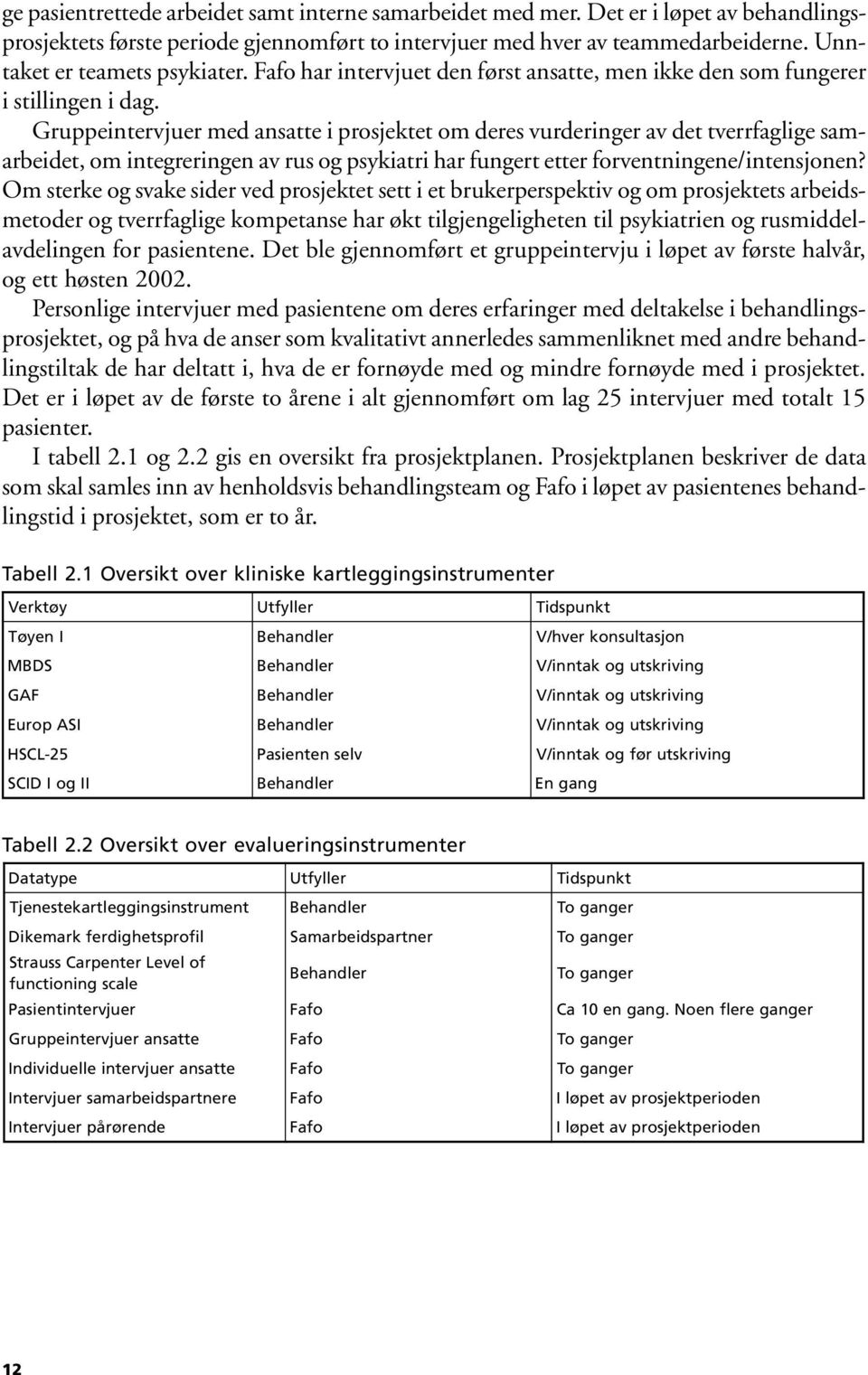 Gruppeintervjuer med ansatte i prosjektet om deres vurderinger av det tverrfaglige samarbeidet, om integreringen av rus og psykiatri har fungert etter forventningene/intensjonen?