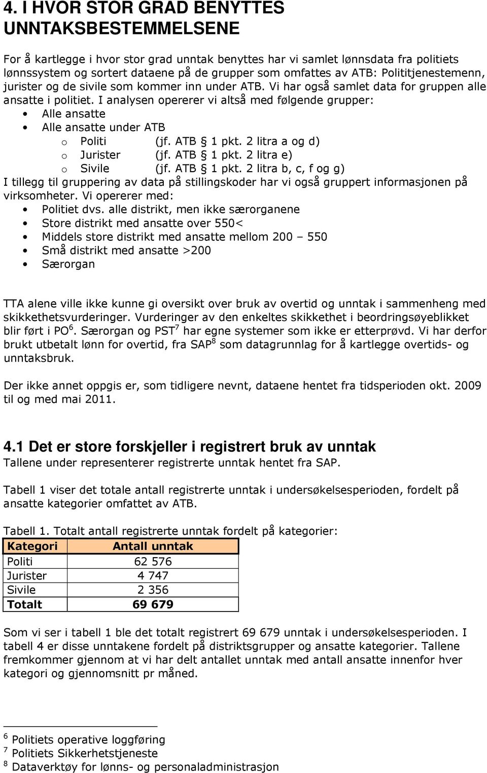 I analysen opererer vi altså med følgende grupper: Alle ansatte Alle ansatte under ATB o Politi (jf. ATB 1 pkt.