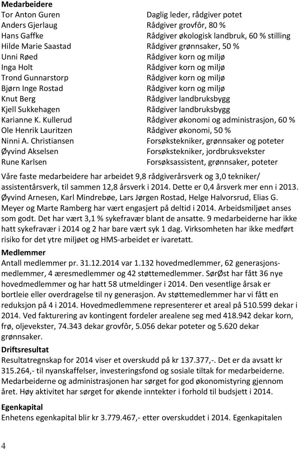 Rådgiver landbruksbygg Karianne K. Kullerud Rådgiver økonomi og administrasjon, 60 % Ole Henrik Lauritzen Rådgiver økonomi, 50 % Ninni A.