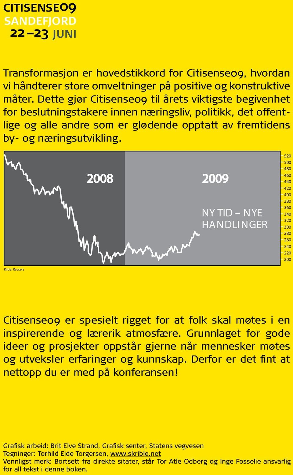 2008 2009 NY TID NYE HANDLI NGER 520 500 480 460 440 420 400 380 360 340 320 300 280 260 240 220 200 Kilde: Reuters Citisense09 er spesielt rigget for at folk skal møtes i en inspirerende og lærerik