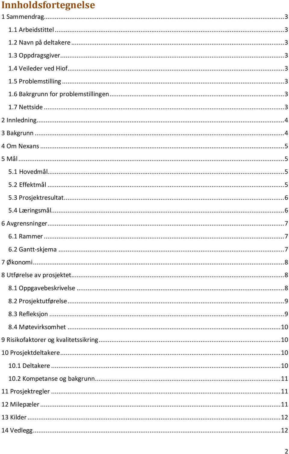 1 Rammer... 7 6.2 Gantt-skjema... 7 7 Økonomi... 8 8 Utførelse av prosjektet... 8 8.1 Oppgavebeskrivelse... 8 8.2 Prosjektutførelse... 9 8.3 Refleksjon... 9 8.4 Møtevirksomhet.