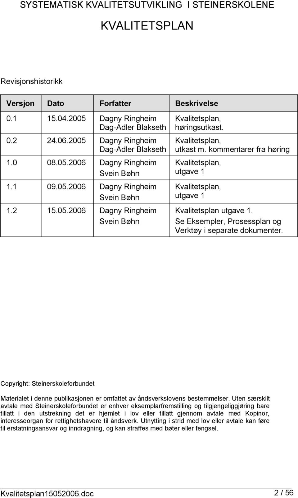 Kvalitetsplan, utkast m. kommentarer fra høring Kvalitetsplan, utgave 1 Kvalitetsplan, utgave 1 Kvalitetsplan utgave 1. Se Eksempler, Prosessplan og Verktøy i separate dokumenter.