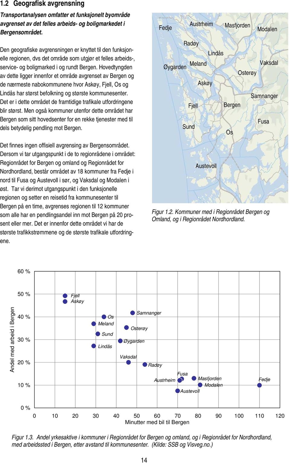 Hovedtyngden av dette ligger innenfor et område avgrenset av Bergen og de nærmeste nabokommunene hvor Askøy, Fjell, Os og Lindås har størst befolkning og største kommunesenter.