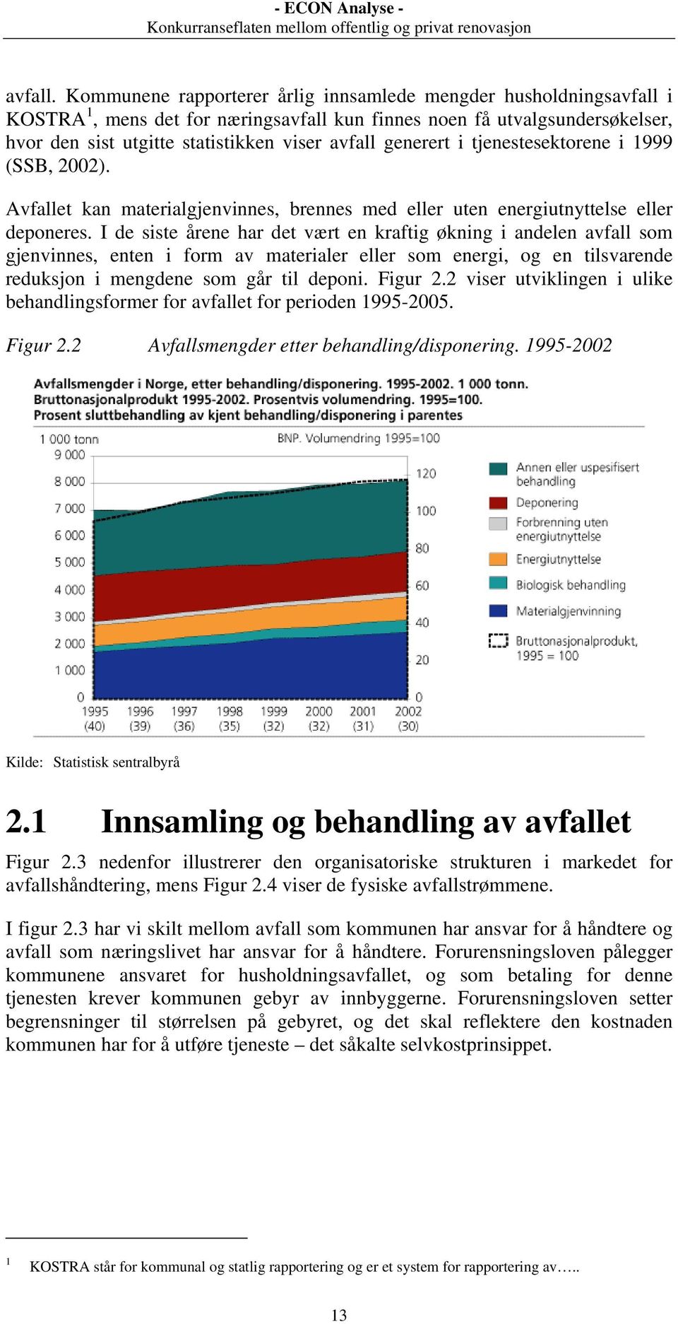 generert i tjenestesektorene i 1999 (SSB, 2002). Avfallet kan materialgjenvinnes, brennes med eller uten energiutnyttelse eller deponeres.