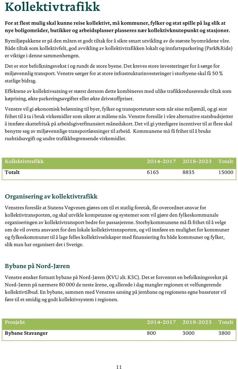 Både tiltak som kollektivfelt, god avvikling av kollektivtrafikken lokalt og innfartsparkering (Park&Ride) er viktige i denne sammenhengen. Det er stor befolkningsvekst i og rundt de store byene.