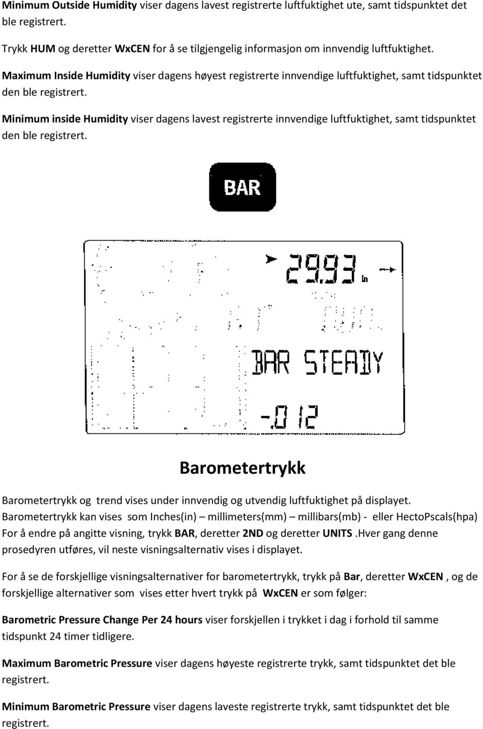 Maximum Inside Humidity viser dagens høyest registrerte innvendige luftfuktighet, samt tidspunktet den ble registrert.