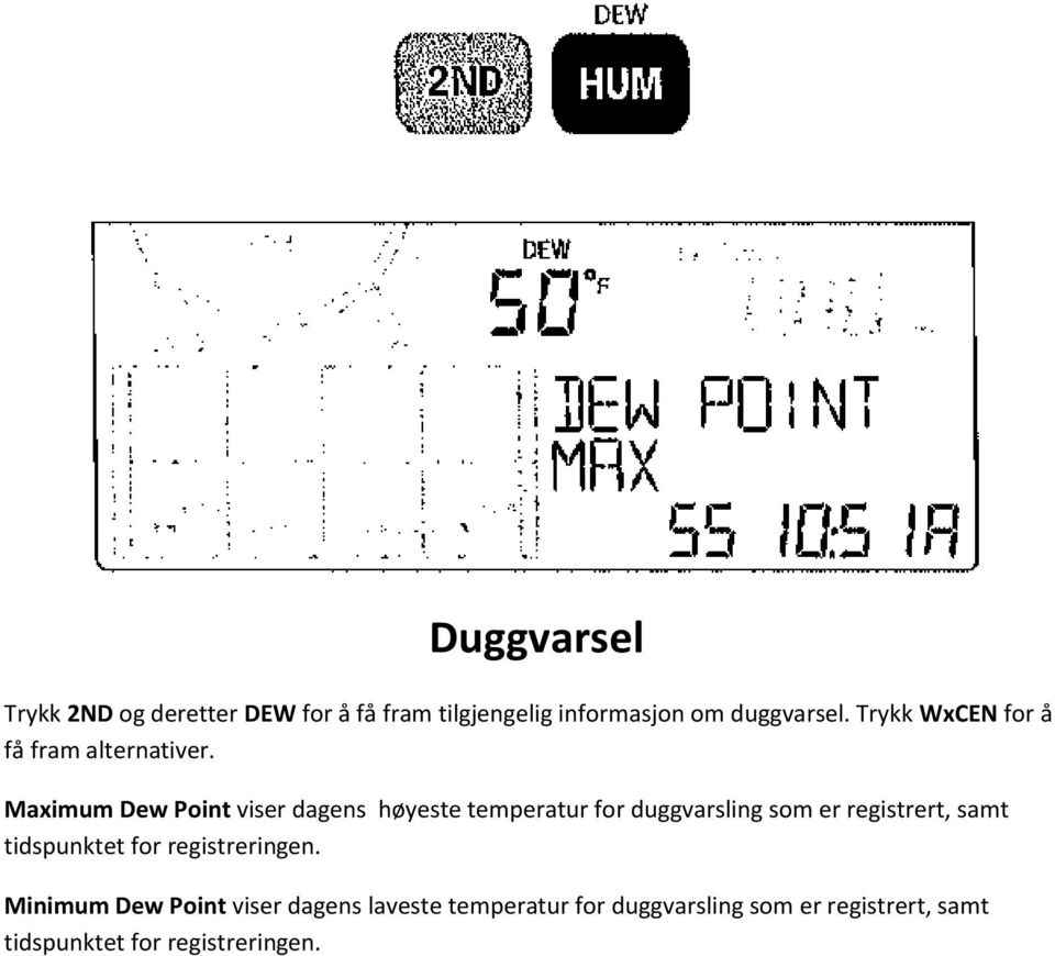 Maximum Dew Point viser dagens høyeste temperatur for duggvarsling som er registrert, samt