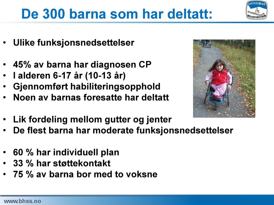 har deltatt Lik fordeling mellom gutter og jenter De flest barna har moderate