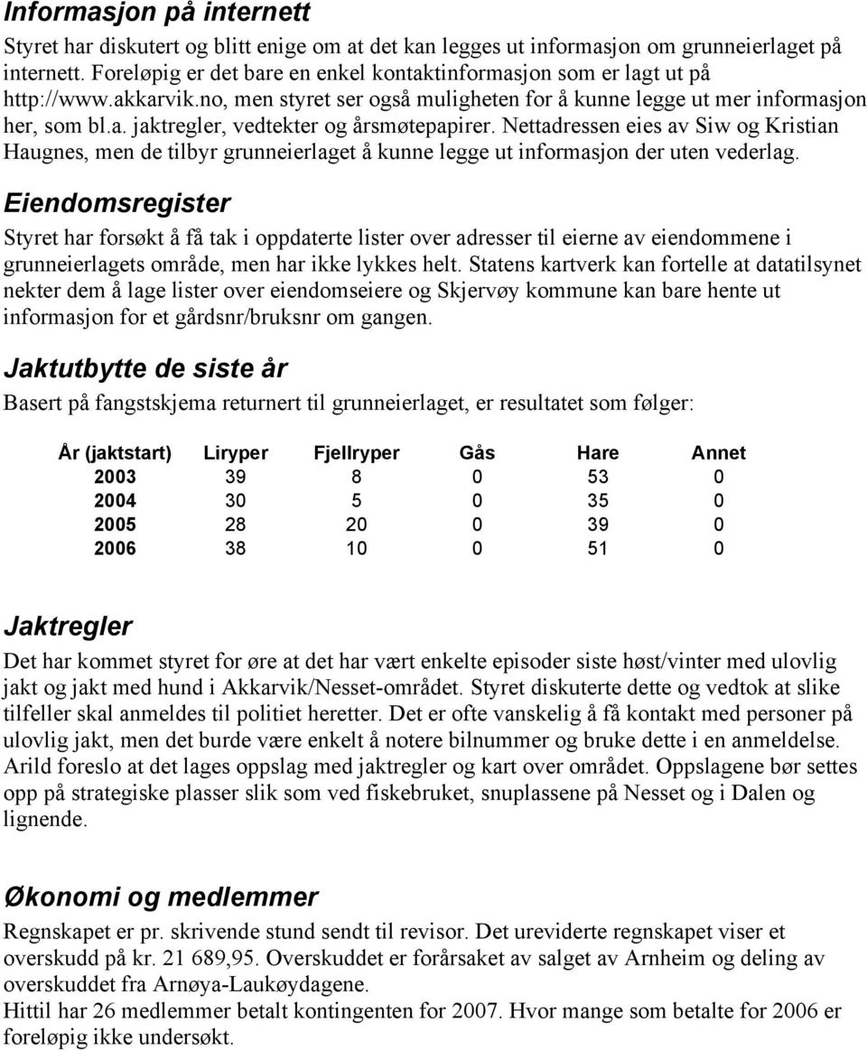 Nettadressen eies av Siw og Kristian Haugnes, men de tilbyr grunneierlaget å kunne legge ut informasjon der uten vederlag.