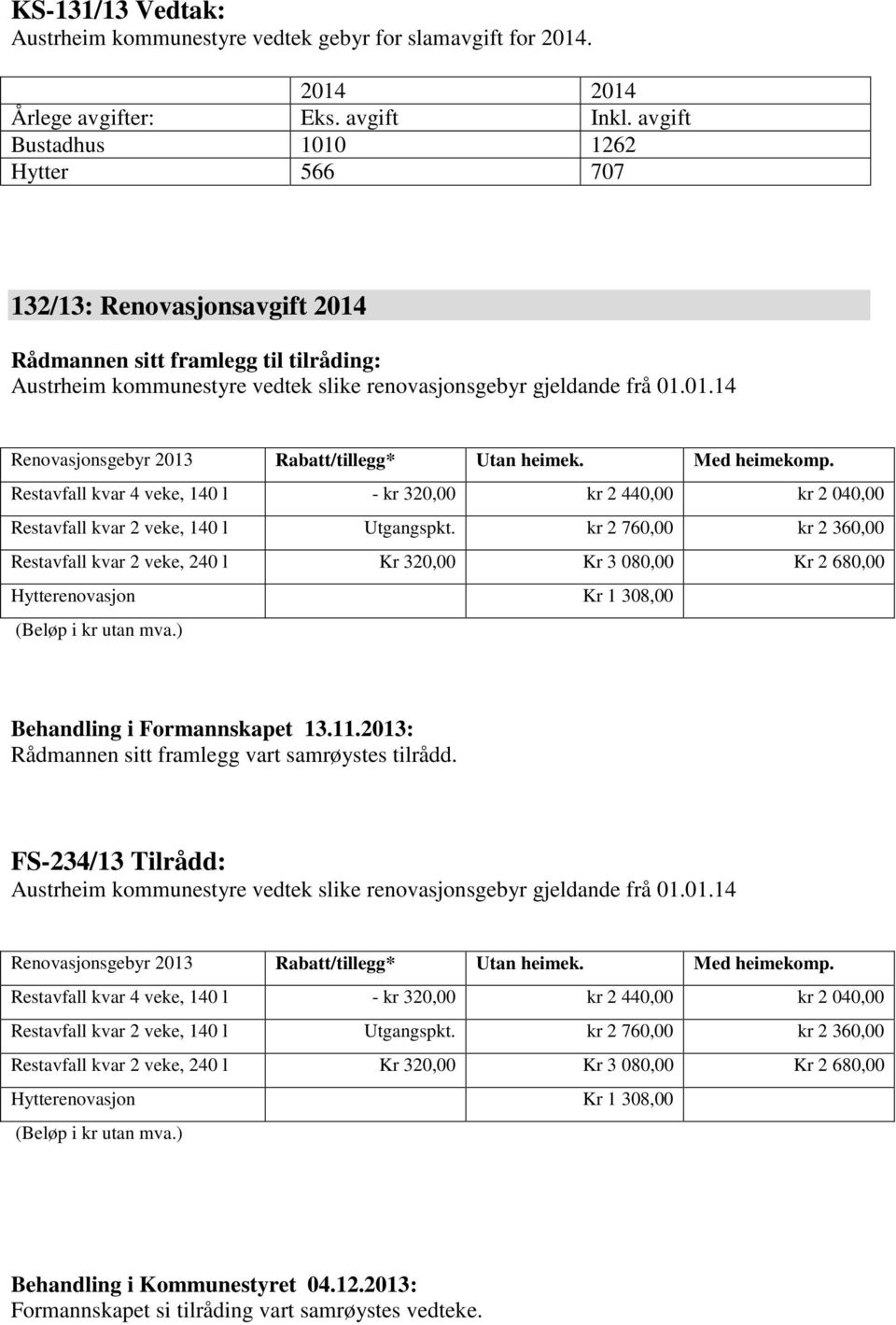 Med heimekomp. Restavfall kvar 4 veke, 140 l - kr 320,00 kr 2 440,00 kr 2 040,00 Restavfall kvar 2 veke, 140 l Utgangspkt.