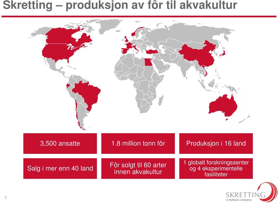 8 million tonn fôr Produksjon i 16 land Salg i mer enn