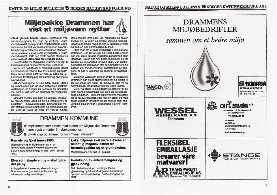 I et nært og forpliktende samarbeid med Miljovern departementet startet lokale myndigheter i Dram mensdistriktet i 1988 den første såkalte Miljopakka under mottoet «Sammen om et bedre miljø.