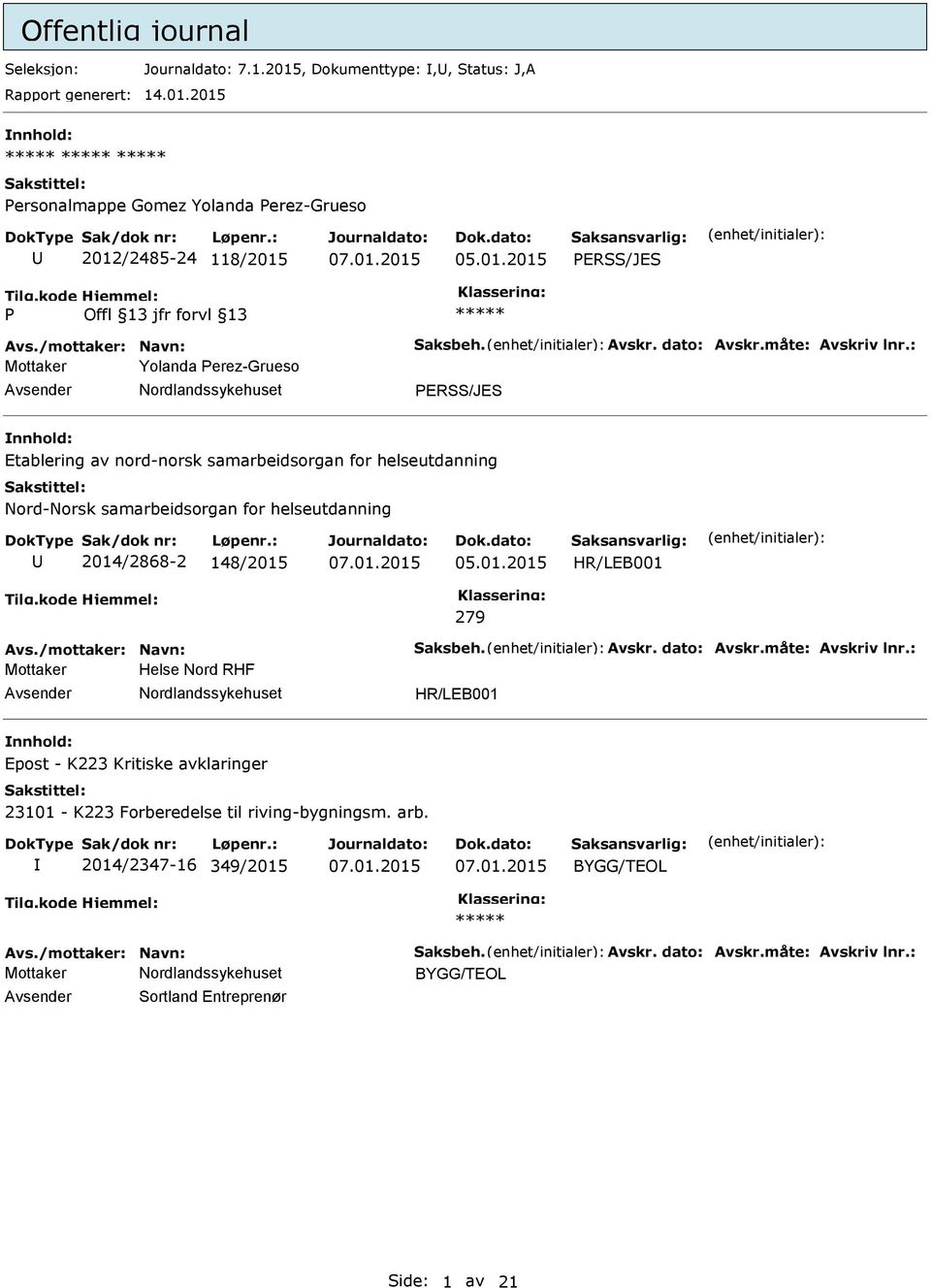 : Mottaker Yolanda erez-grueso Avsender Nordlandssykehuset ERSS/JES nnhold: Etablering av nord-norsk samarbeidsorgan for helseutdanning Nord-Norsk samarbeidsorgan for helseutdanning U 2014/2868-2