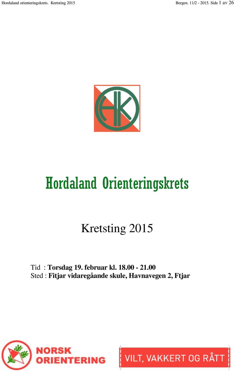 Side 1 av 26 Hordaland Orienteringskrets Kretsting