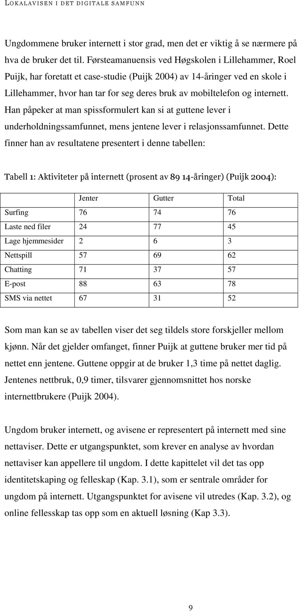 internett. Han påpeker at man spissformulert kan si at guttene lever i underholdningssamfunnet, mens jentene lever i relasjonssamfunnet.