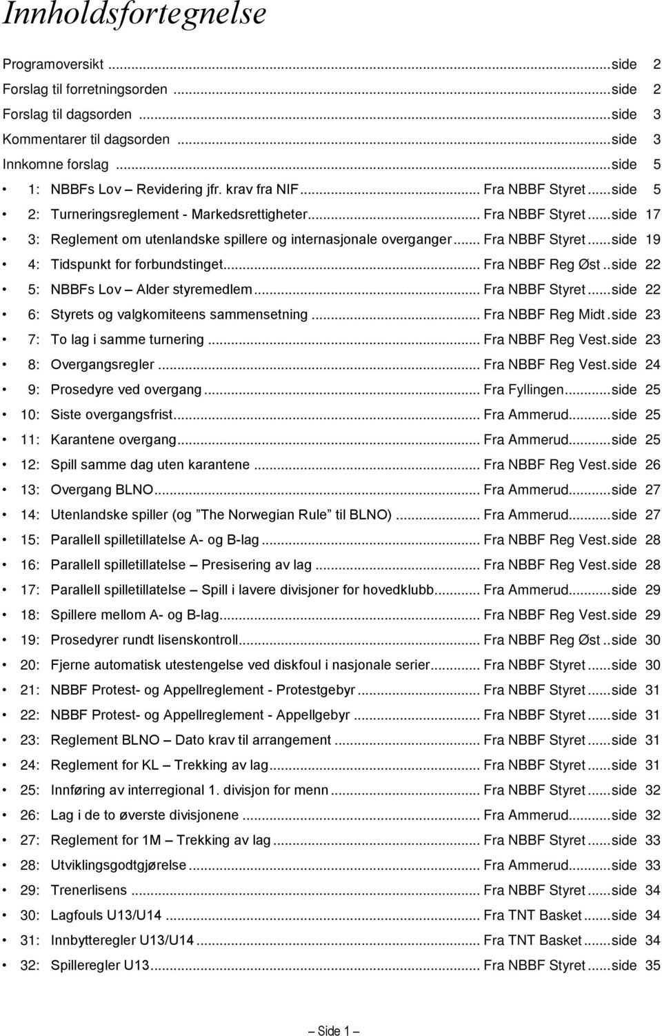 .. Fra NBBF Styret... side 19 4: Tidspunkt for forbundstinget... Fra NBBF Reg Øst.. side 22 5: NBBFs Lov Alder styremedlem... Fra NBBF Styret... side 22 6: Styrets og valgkomiteens sammensetning.